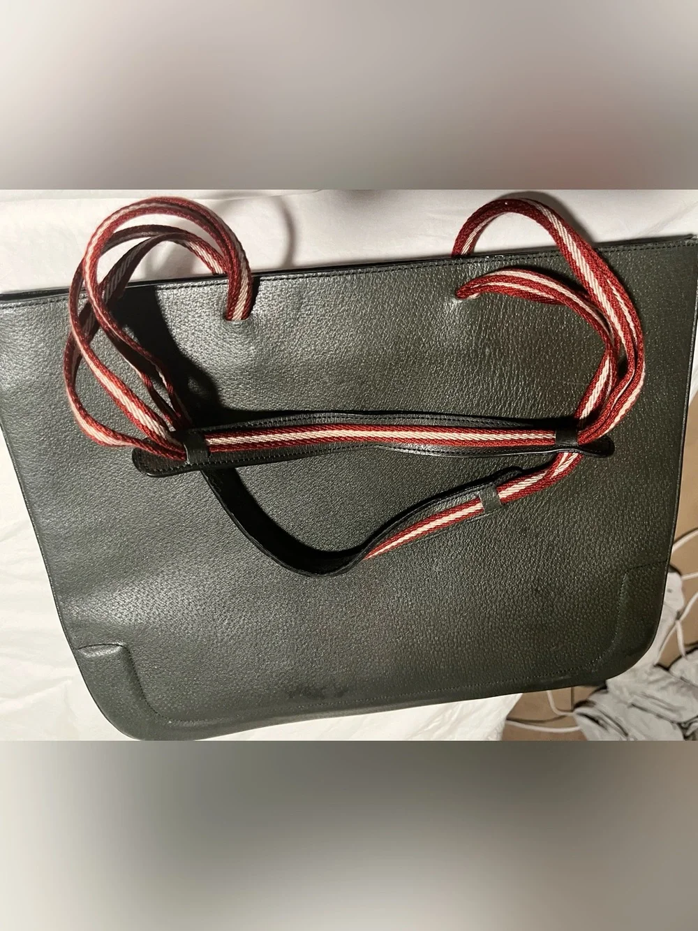 Bally Black Leather Tote Bag with Red Strap Accents